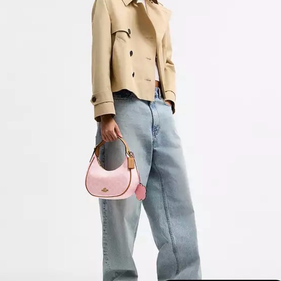 Coach Pink Leather Hobo Bag with Flower Charm - Picture 8 of 8